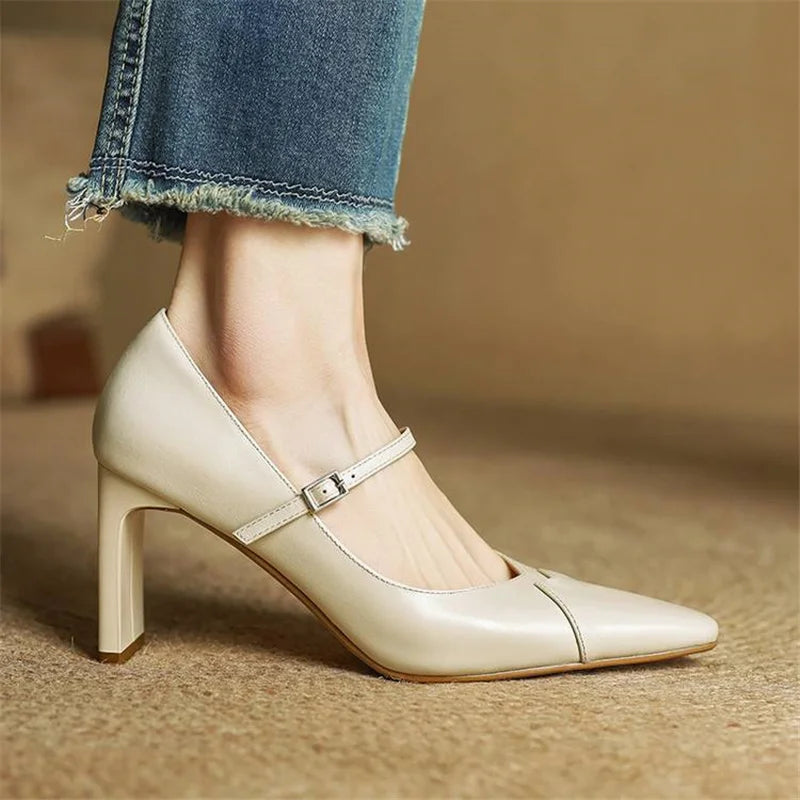 Emily Genuine Leather Heels - Lunavitae