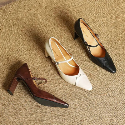 Emily Genuine Leather Heels - Lunavitae