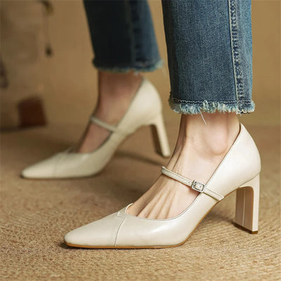 Emily Genuine Leather Heels - Lunavitae