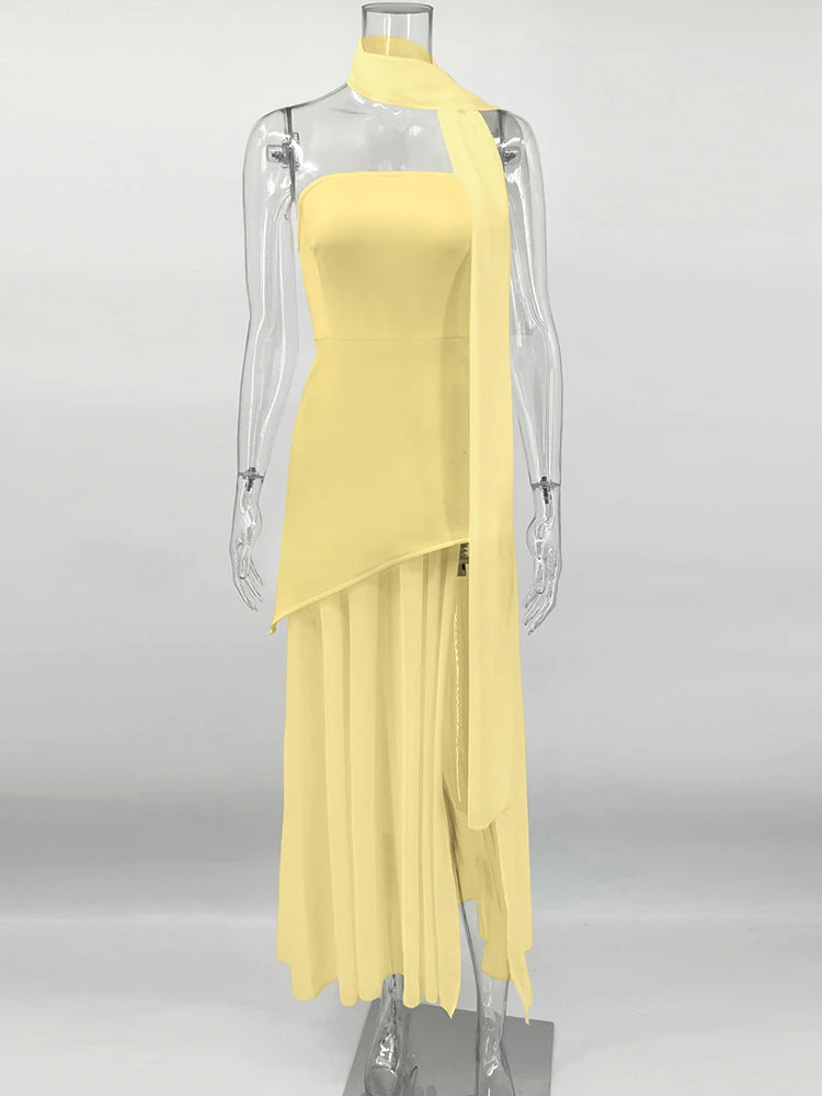 Women’s Strapless Mesh Dress – Ribbon Detail, Beach Style - Lunavitae