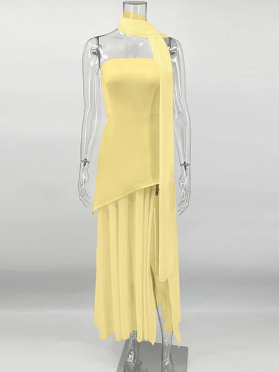 Women’s Strapless Mesh Dress – Ribbon Detail, Beach Style - Lunavitae