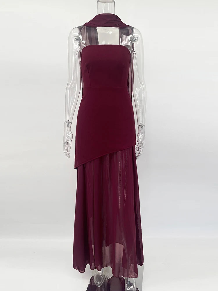 Women’s Strapless Mesh Dress – Ribbon Detail, Beach Style - Lunavitae