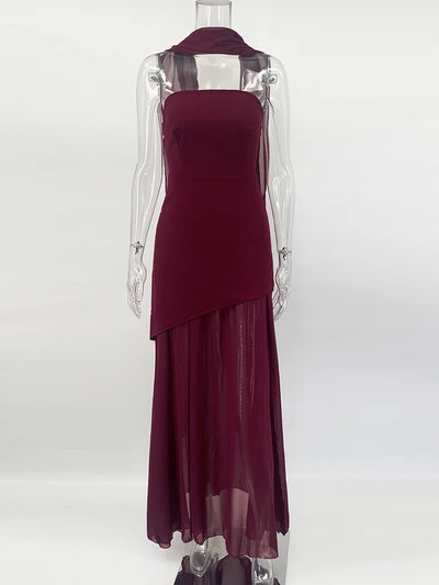 Women’s Strapless Mesh Dress – Ribbon Detail, Beach Style - Lunavitae