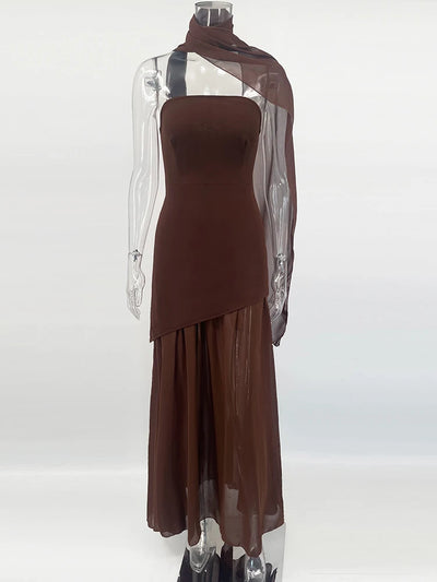 Women’s Strapless Mesh Dress – Ribbon Detail, Beach Style - Lunavitae