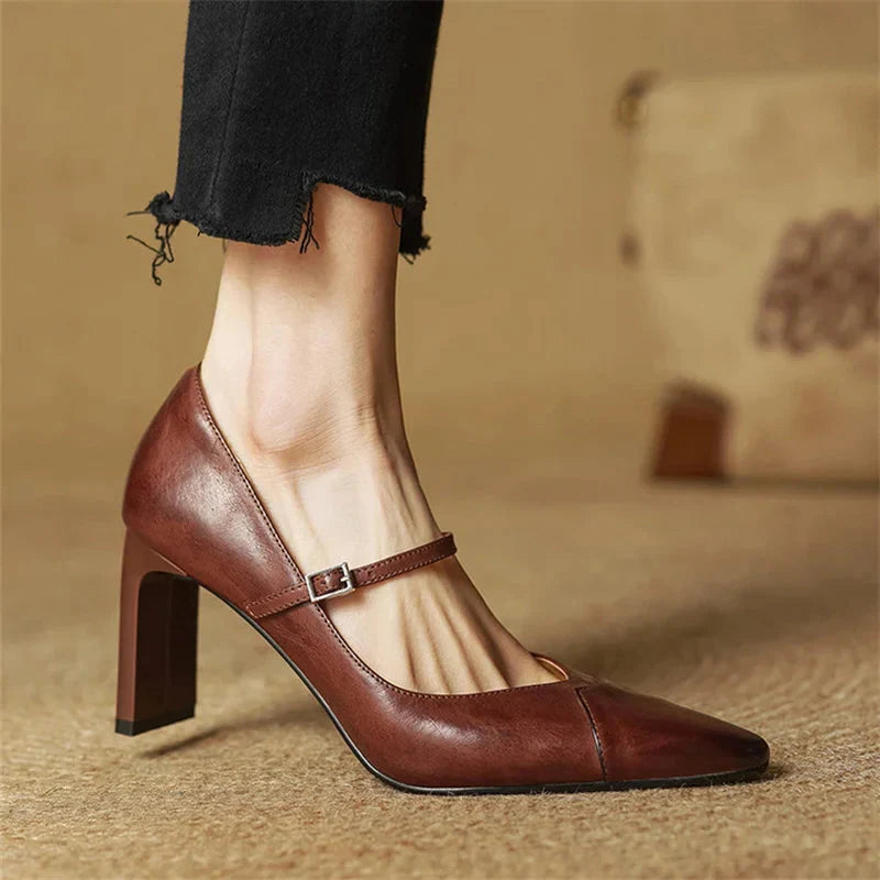Emily Genuine Leather Heels - Lunavitae