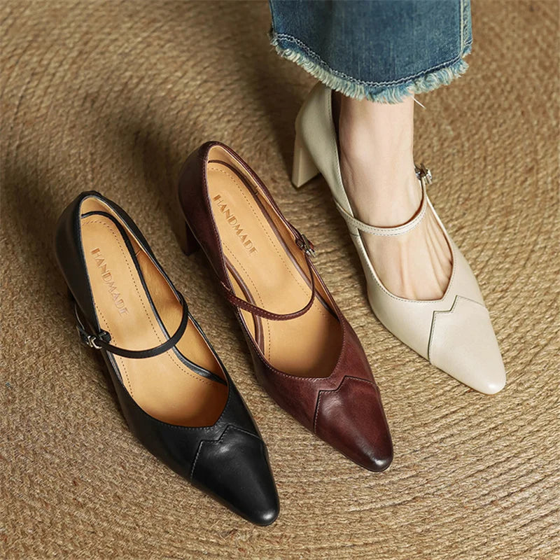 Emily Genuine Leather Heels - Lunavitae