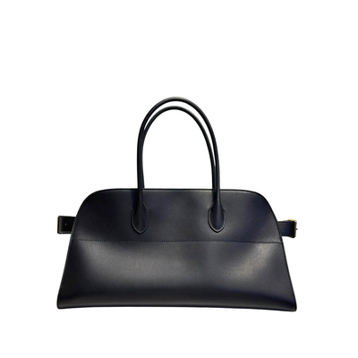 Wide-Base Structured Soft Leather Tote Bag