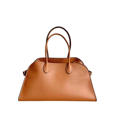 Wide-Base Structured Soft Leather Tote Bag