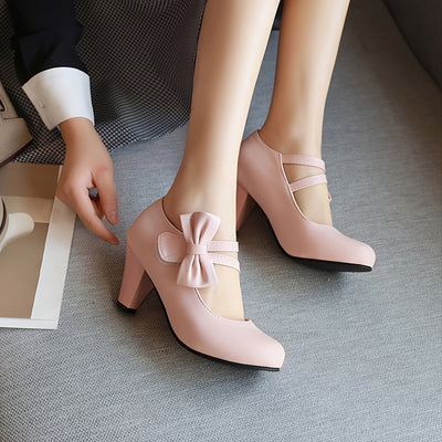 Kitten Heel Pumps – Bow Ankle Strap, Round Toe - Lunavitae