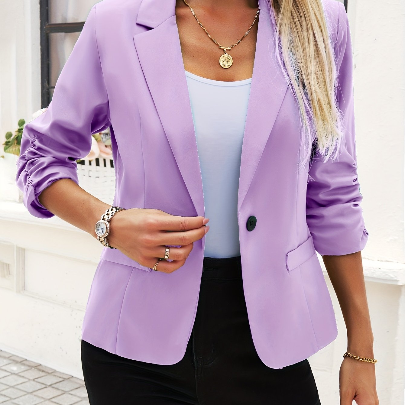 Casual Open Front Blazer – 3/4 Sleeve, X-Silhouette - Lunavitae