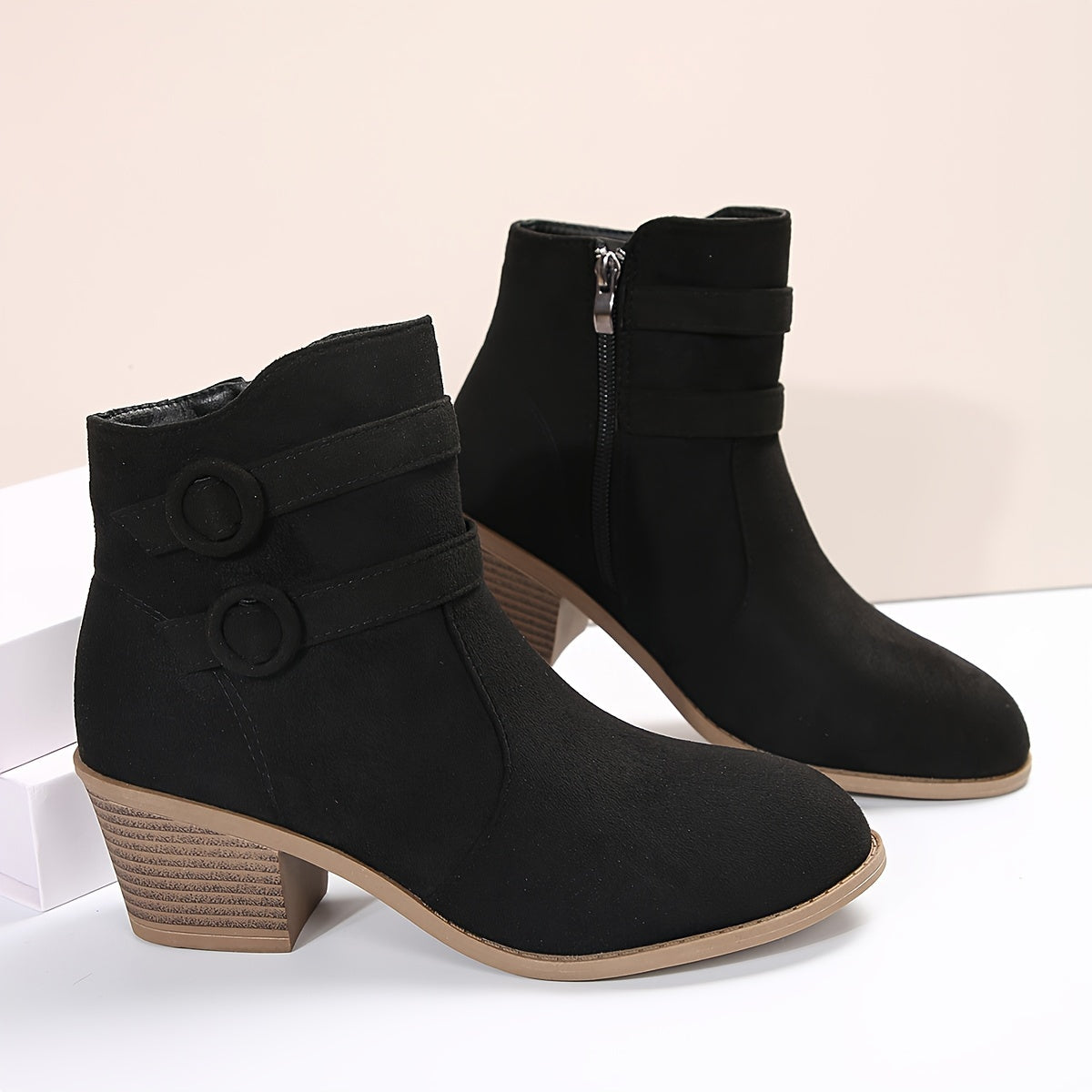 Women’s Solid Pointed-Toe Block Heel Boots – Zipper Closure - Lunavitae