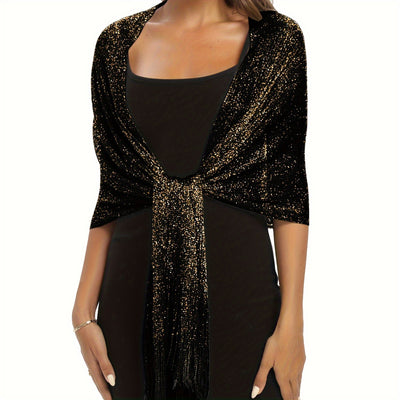 Sparkling Metallic Shawl – Tassel Wrap with Buckle - Lunavitae