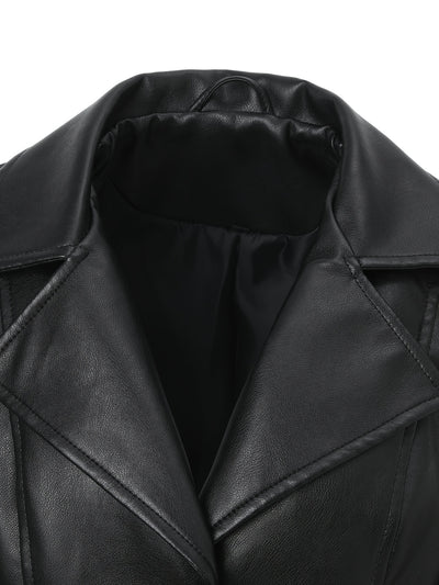 Slim-Fit Faux Leather Jacket – Mid-Length A-Line - Lunavitae