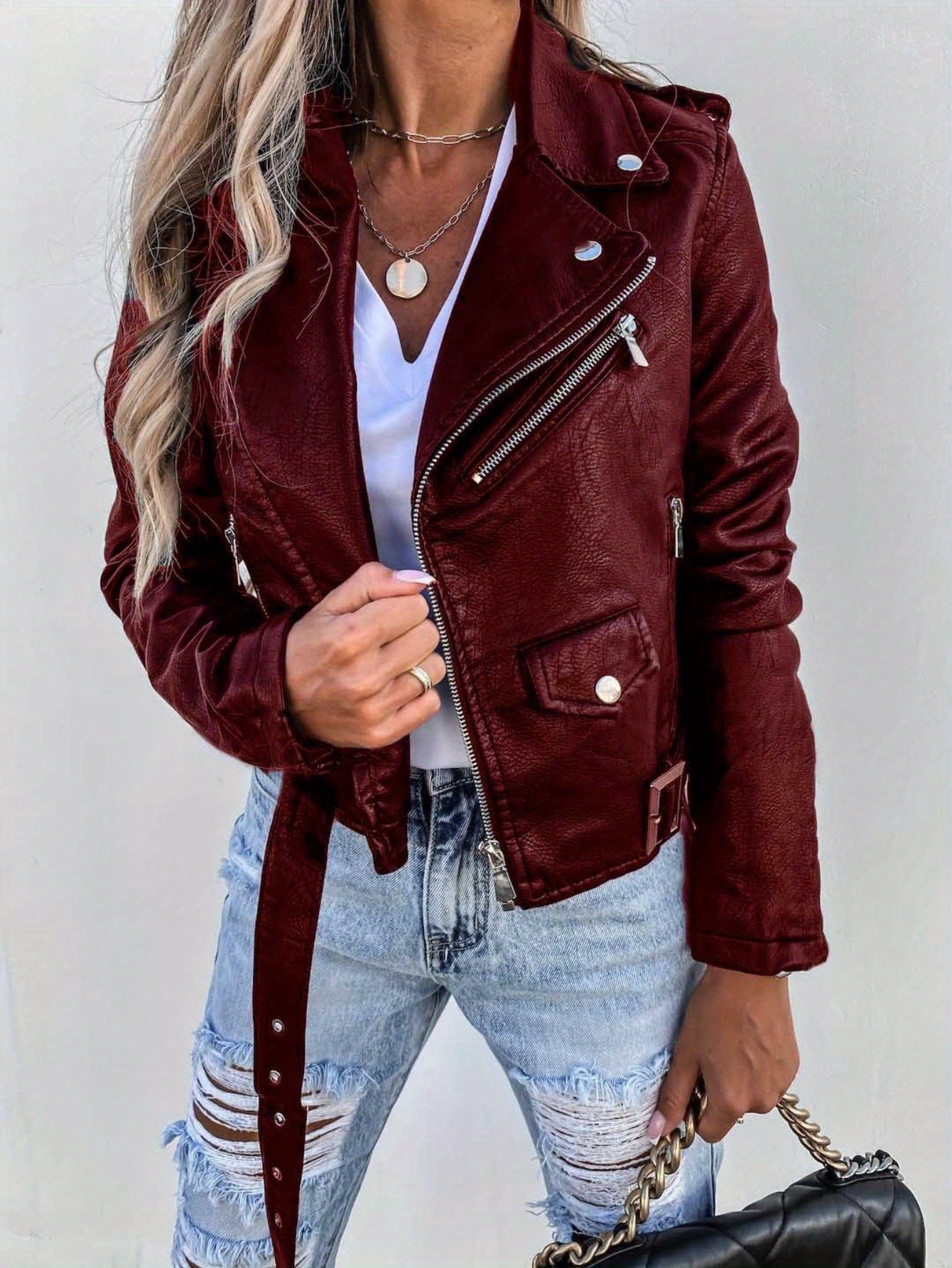 Faux Leather Biker Jacket – Short Zip-Up - Lunavitae
