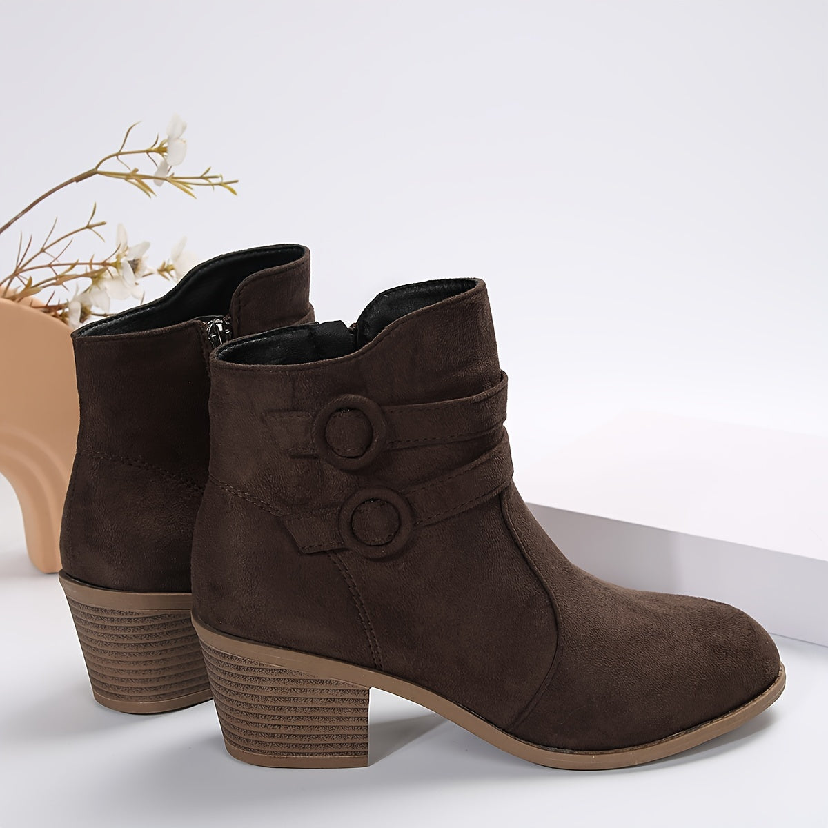 Women’s Solid Pointed-Toe Block Heel Boots – Zipper Closure - Lunavitae