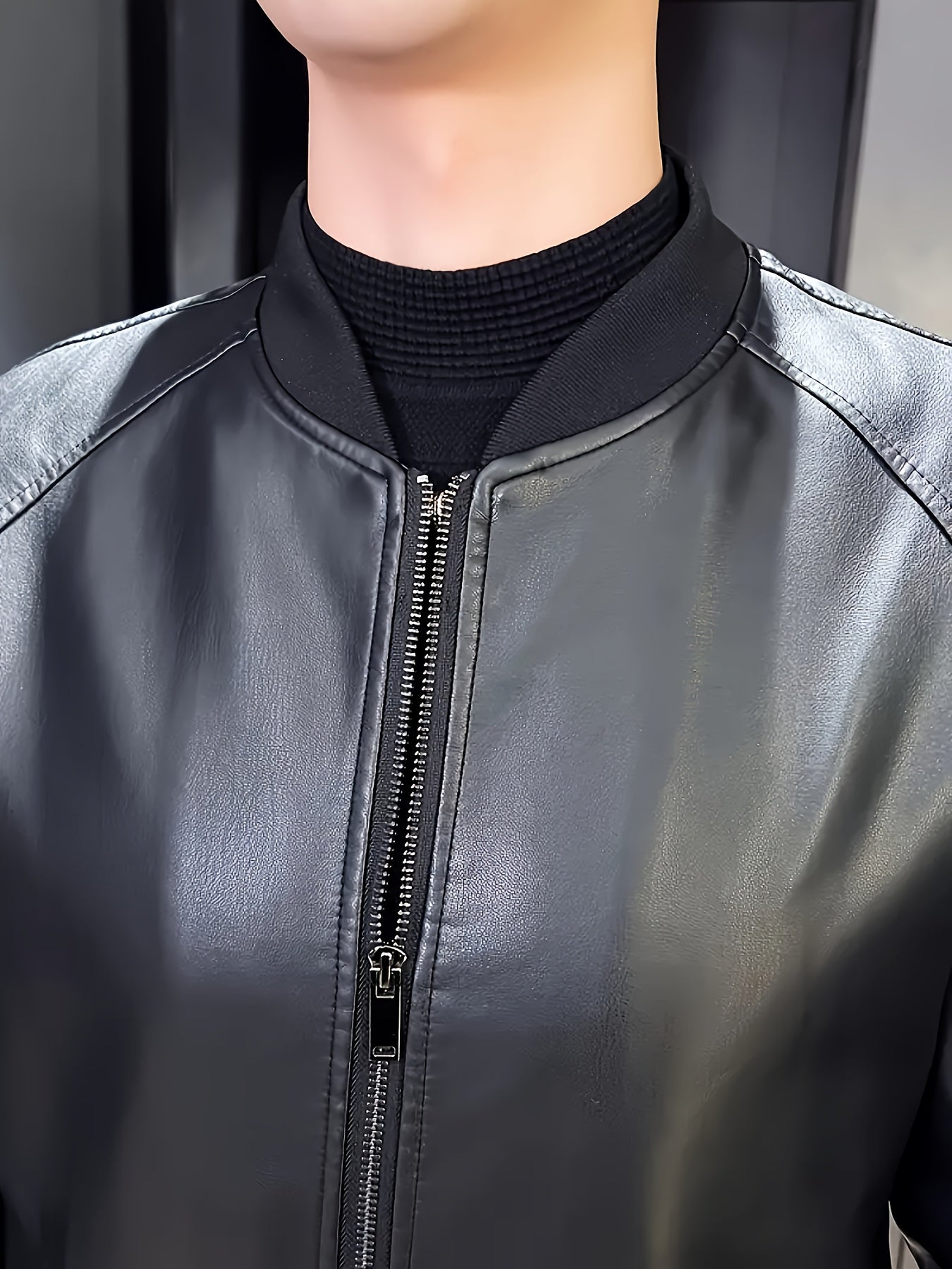 Men’s Black PU Leather Jacket – Stylish Loose Fit, Machine Washable - Lunavitae