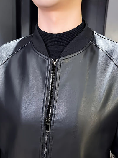Men’s Black PU Leather Jacket – Stylish Loose Fit, Machine Washable - Lunavitae