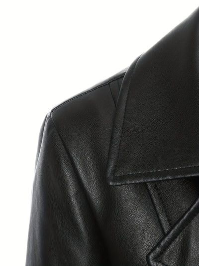 Slim-Fit Faux Leather Jacket – Mid-Length A-Line - Lunavitae