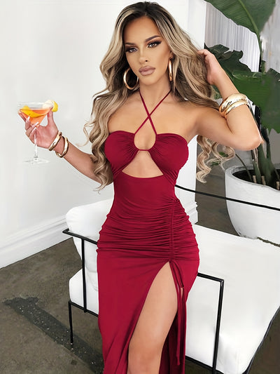 Strapless Halter Dress – Sexy Slim Fit with Slit - Lunavitae