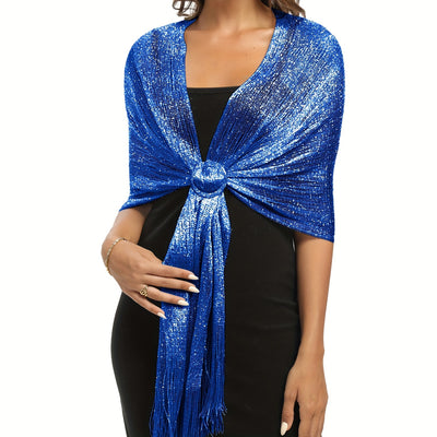 Sparkling Metallic Shawl – Tassel Wrap with Buckle - Lunavitae