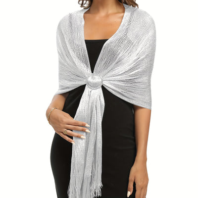 Sparkling Metallic Shawl – Tassel Wrap with Buckle - Lunavitae