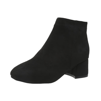 Women's Solid Color Block Heeled Ankle Boots - Side Zipper Short Boots - Lunavitae