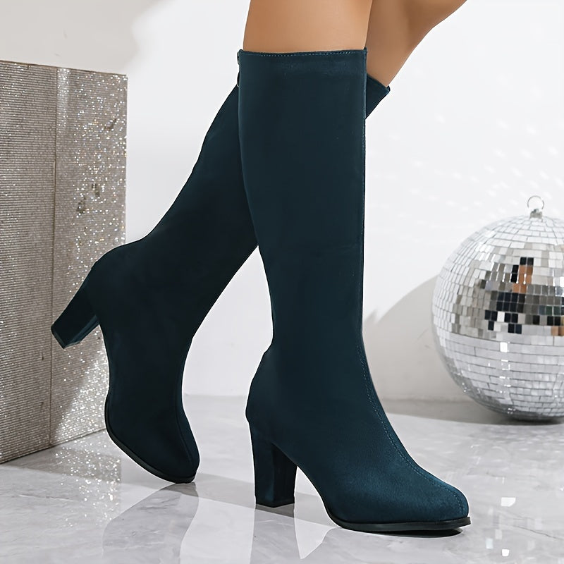 Chunky Heel Knee-High Boots – Back Zipper, Slimming Look - Lunavitae