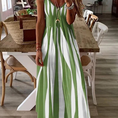 Striped V-Neck Cami Dress – Sleeveless & Chic - Lunavitae