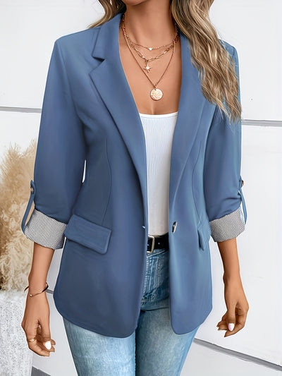 Light Blue Blazer – Double-Breasted, 3/4 Sleeve - Lunavitae