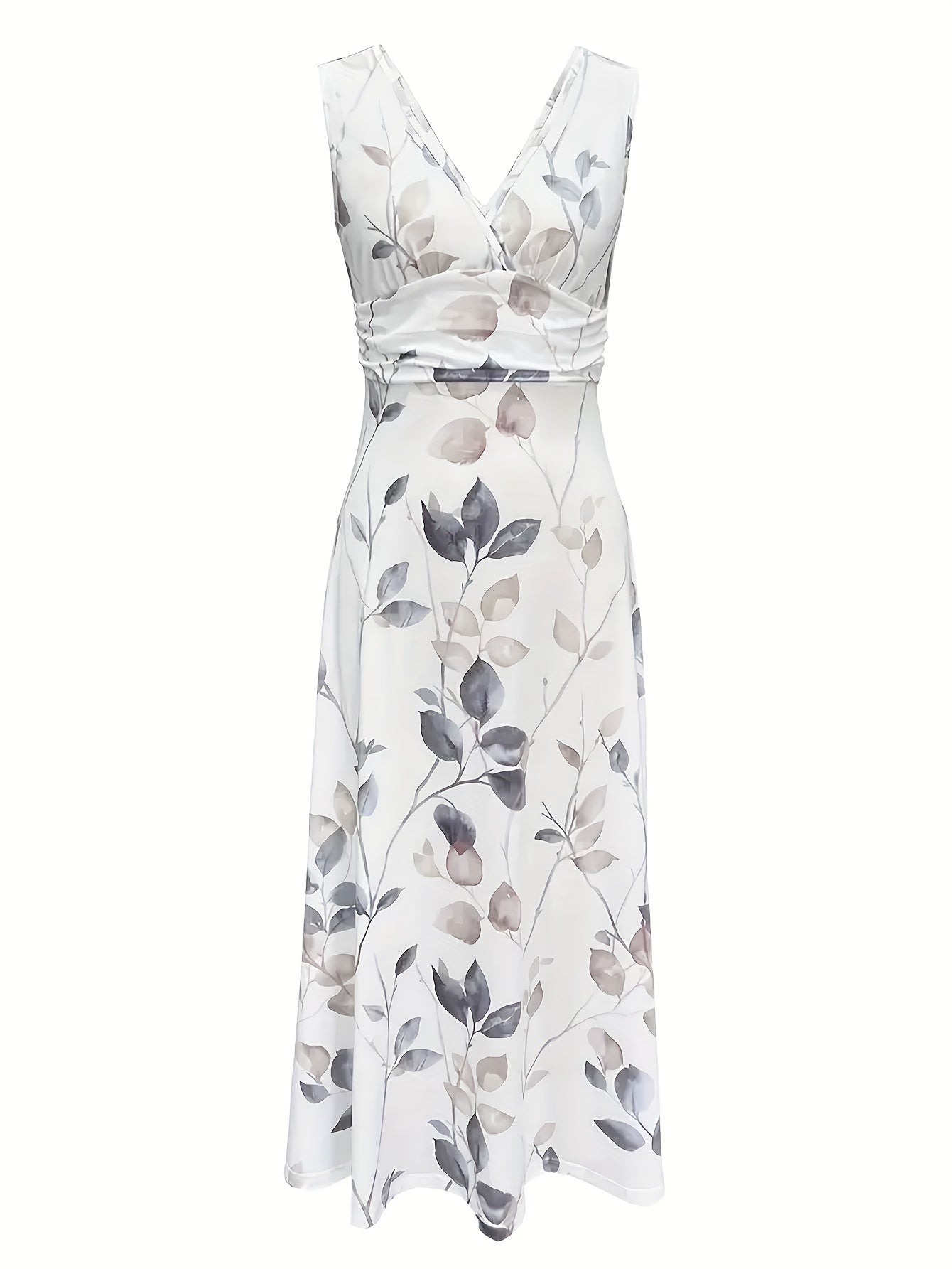 Floral V-Neck Midi Dress – Sleeveless, Flowy Skirt - Lunavitae