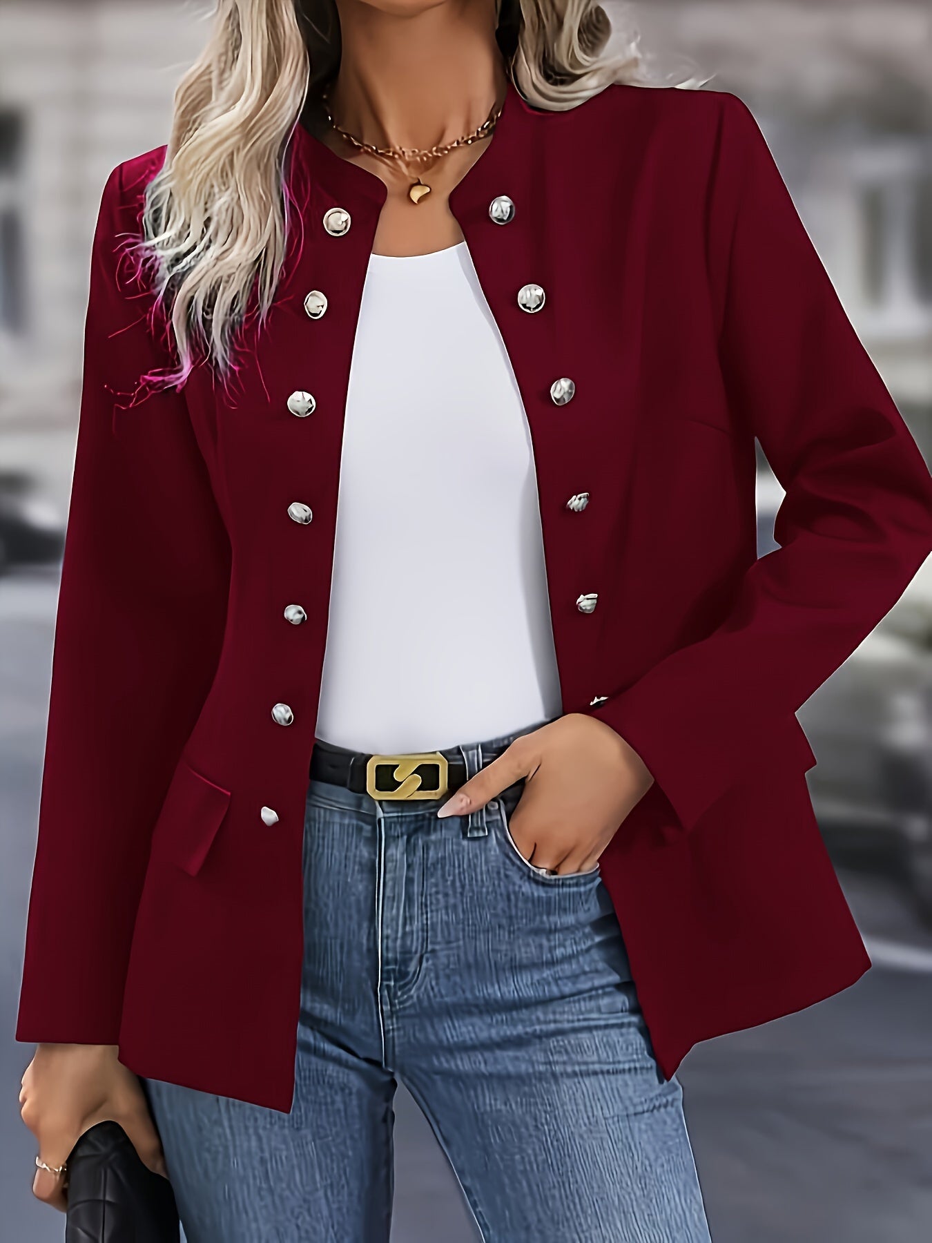 Double-Breasted Blazer – Long Sleeve, Chic Fit - Lunavitae