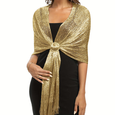 Sparkling Metallic Shawl – Tassel Wrap with Buckle - Lunavitae