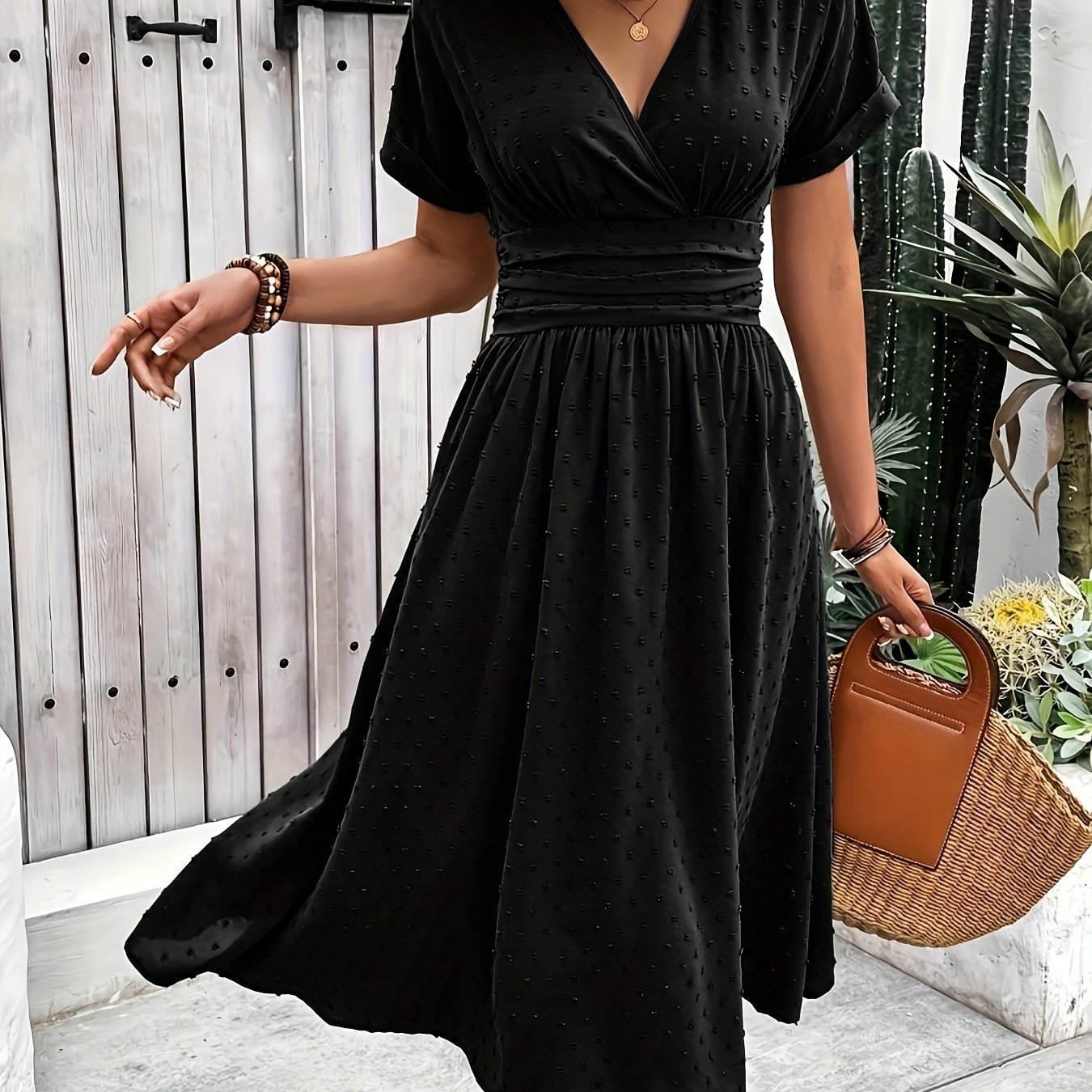Burgundy Midi Dress – V-Neck, Sleeveless, Flared Fit - Lunavitae