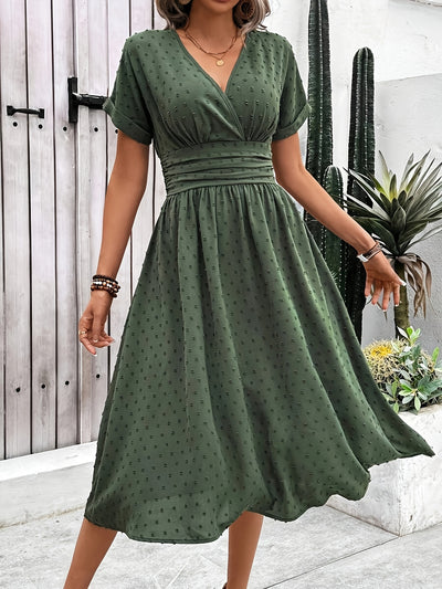 Burgundy Midi Dress – V-Neck, Sleeveless, Flared Fit - Lunavitae