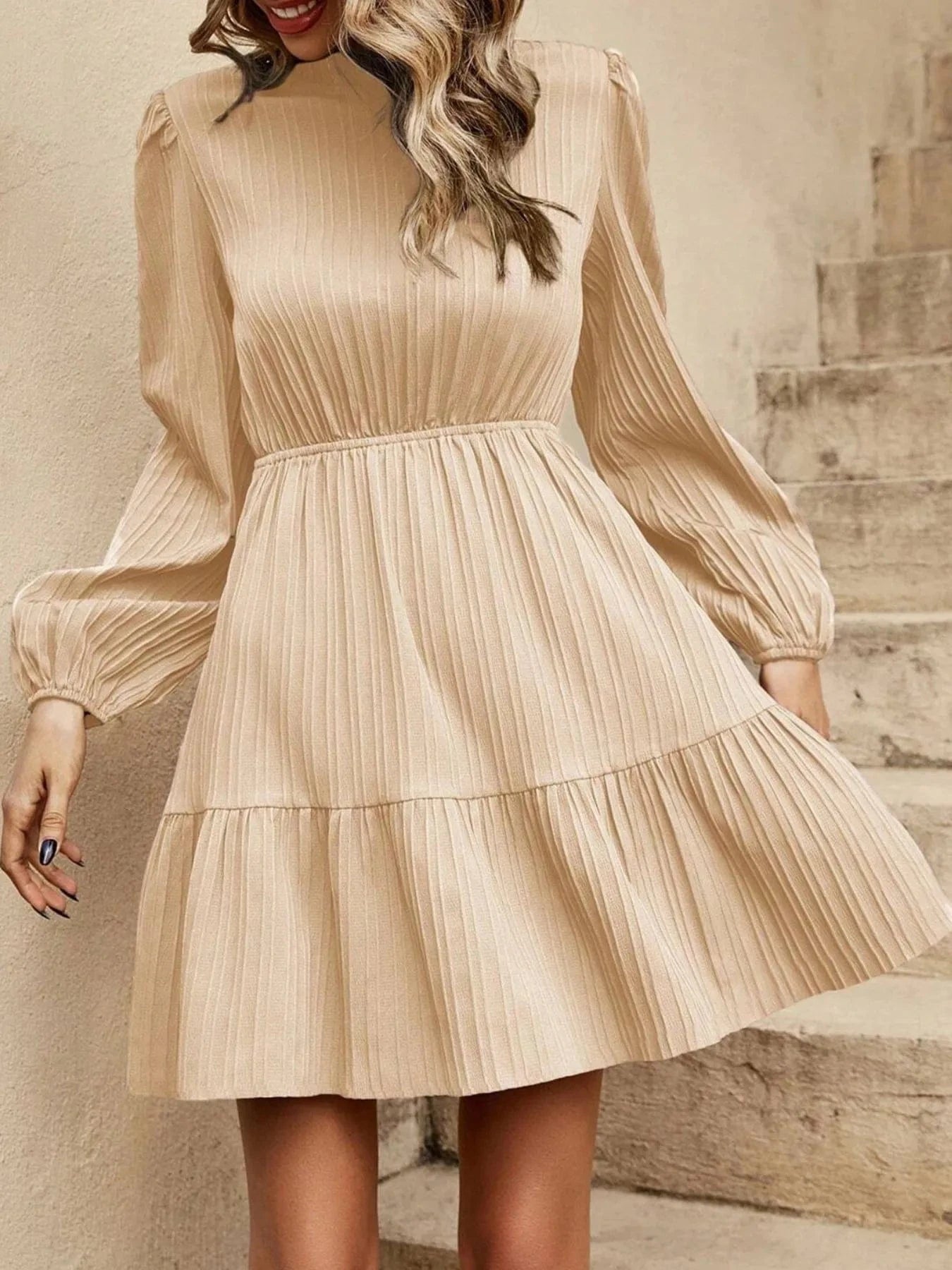 Tiered Long Sleeve Mini Dress