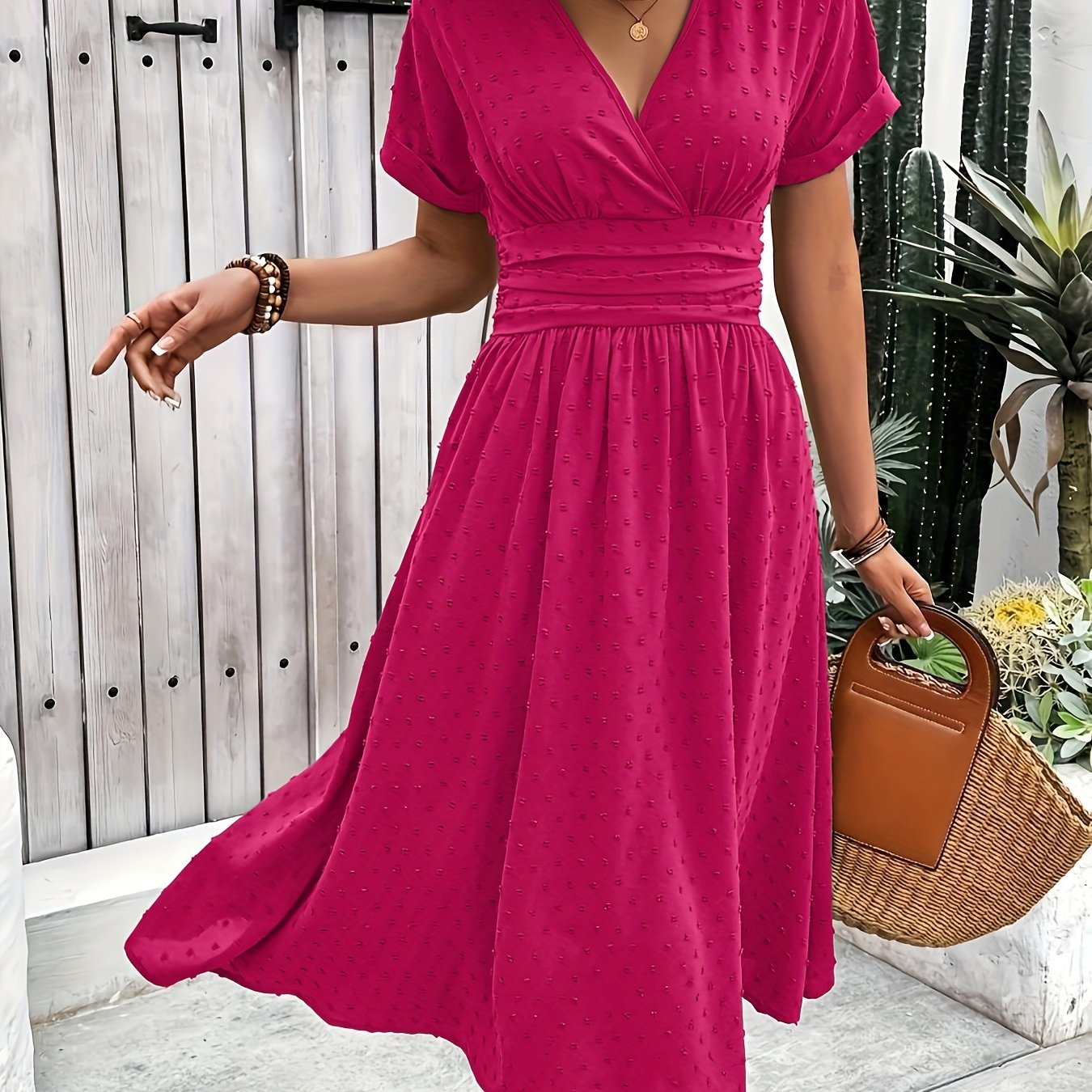 Burgundy Midi Dress – V-Neck, Sleeveless, Flared Fit - Lunavitae