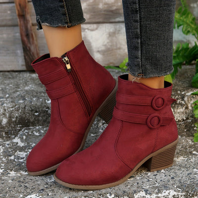 Women’s Solid Pointed-Toe Block Heel Boots – Zipper Closure - Lunavitae