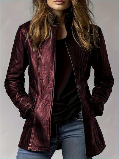 Black Faux Leather Jacket – Glossy Chic All-Season - Lunavitae