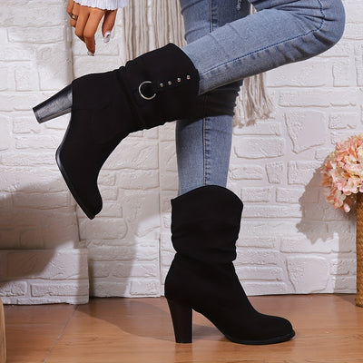 Women’s Retro Western Boots – Chunky Heel, Slip-On Style - Lunavitae