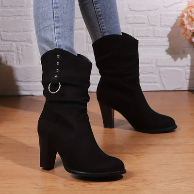 Women’s Retro Western Boots – Chunky Heel, Slip-On Style - Lunavitae