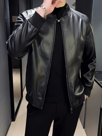 Men’s Black PU Leather Jacket – Stylish Loose Fit, Machine Washable - Lunavitae