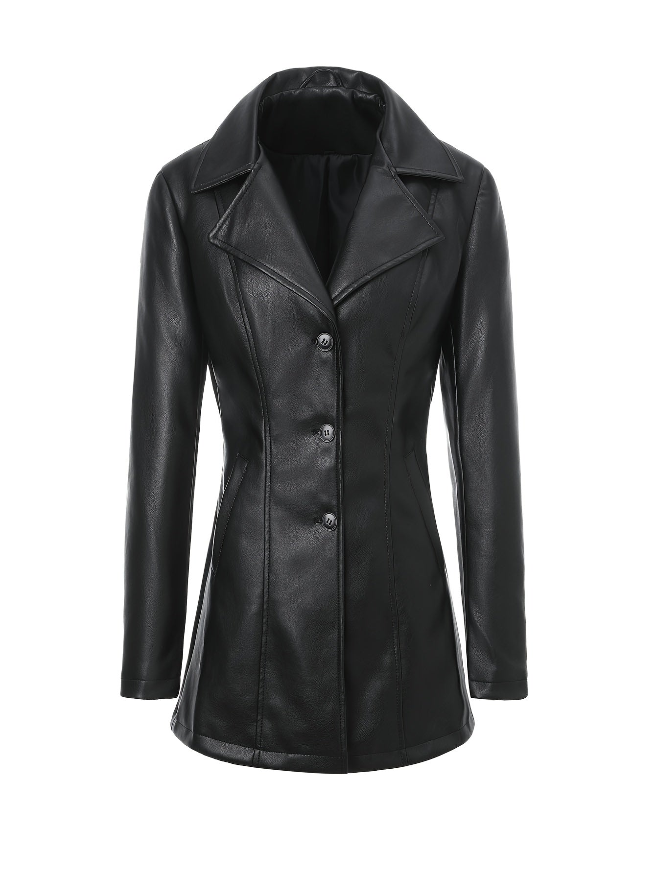 Slim-Fit Faux Leather Jacket – Mid-Length A-Line - Lunavitae
