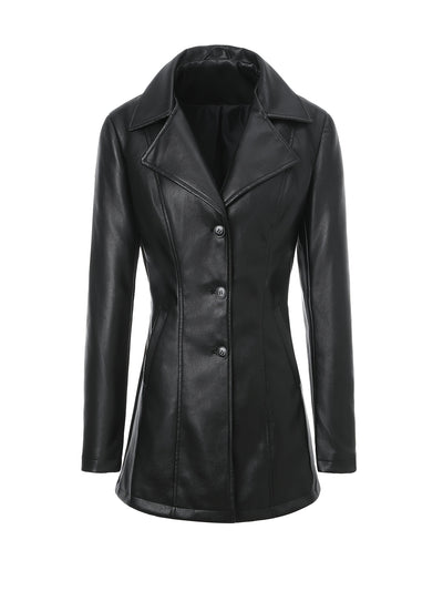 Slim-Fit Faux Leather Jacket – Mid-Length A-Line - Lunavitae