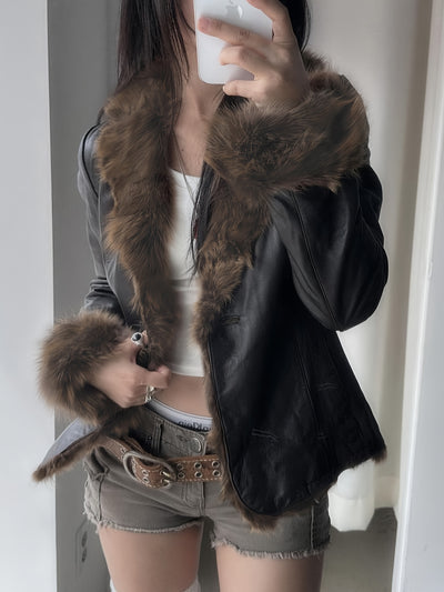 Retro PU Jacket – Faux Fur Trim Winter Slim Coat - Lunavitae