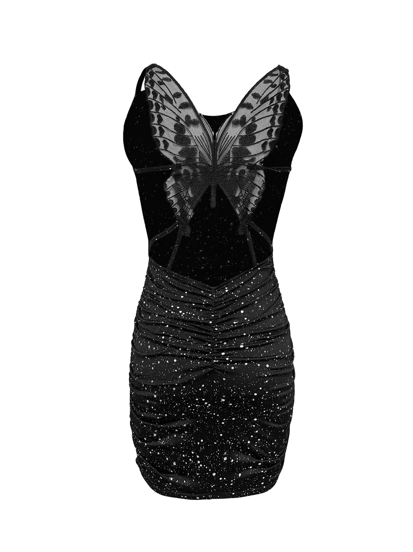 Butterfly Print Bodycon Dress – Backless & Sparkly - Lunavitae