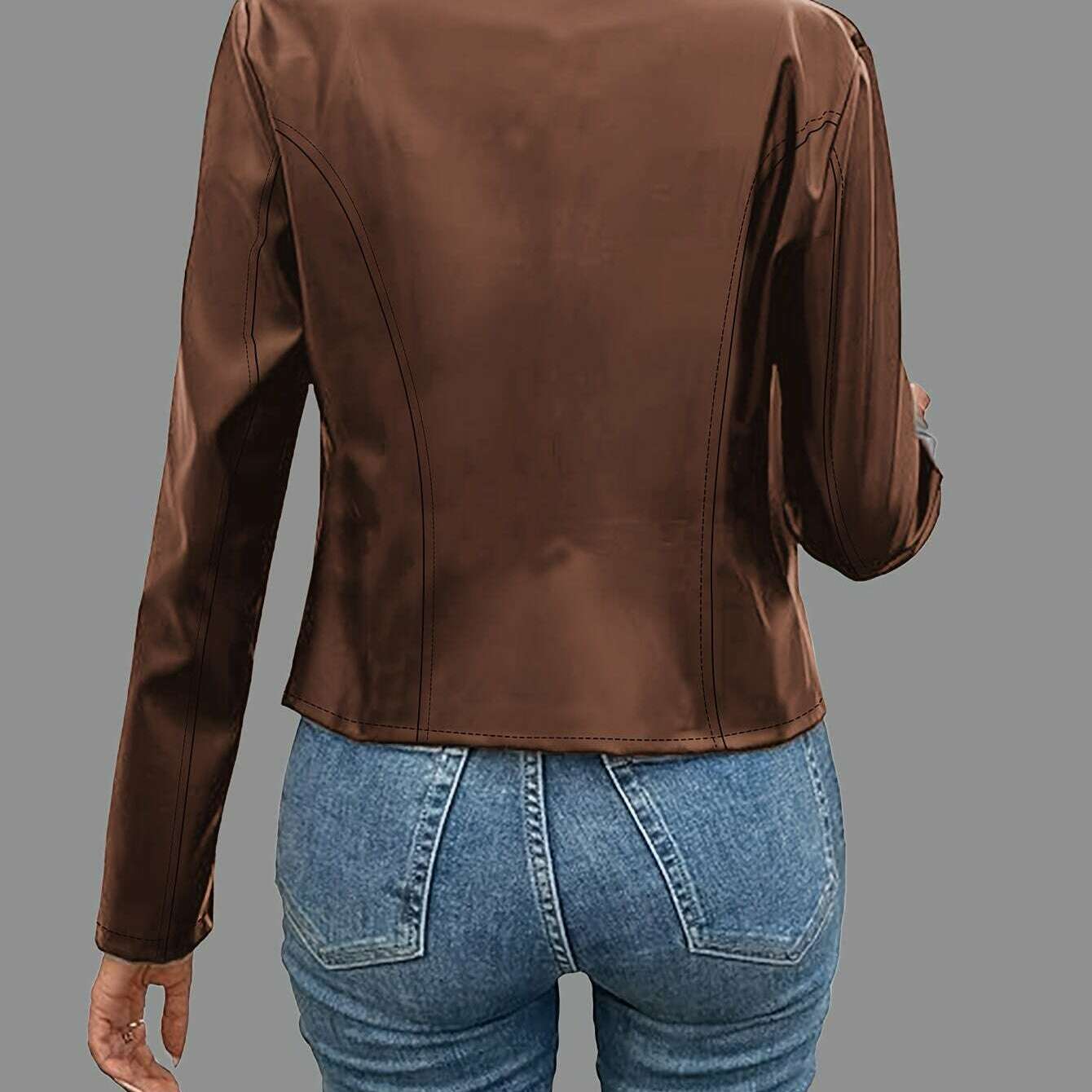 Womens Elegant Black PU Jacket – Chic Fall/Winter Style