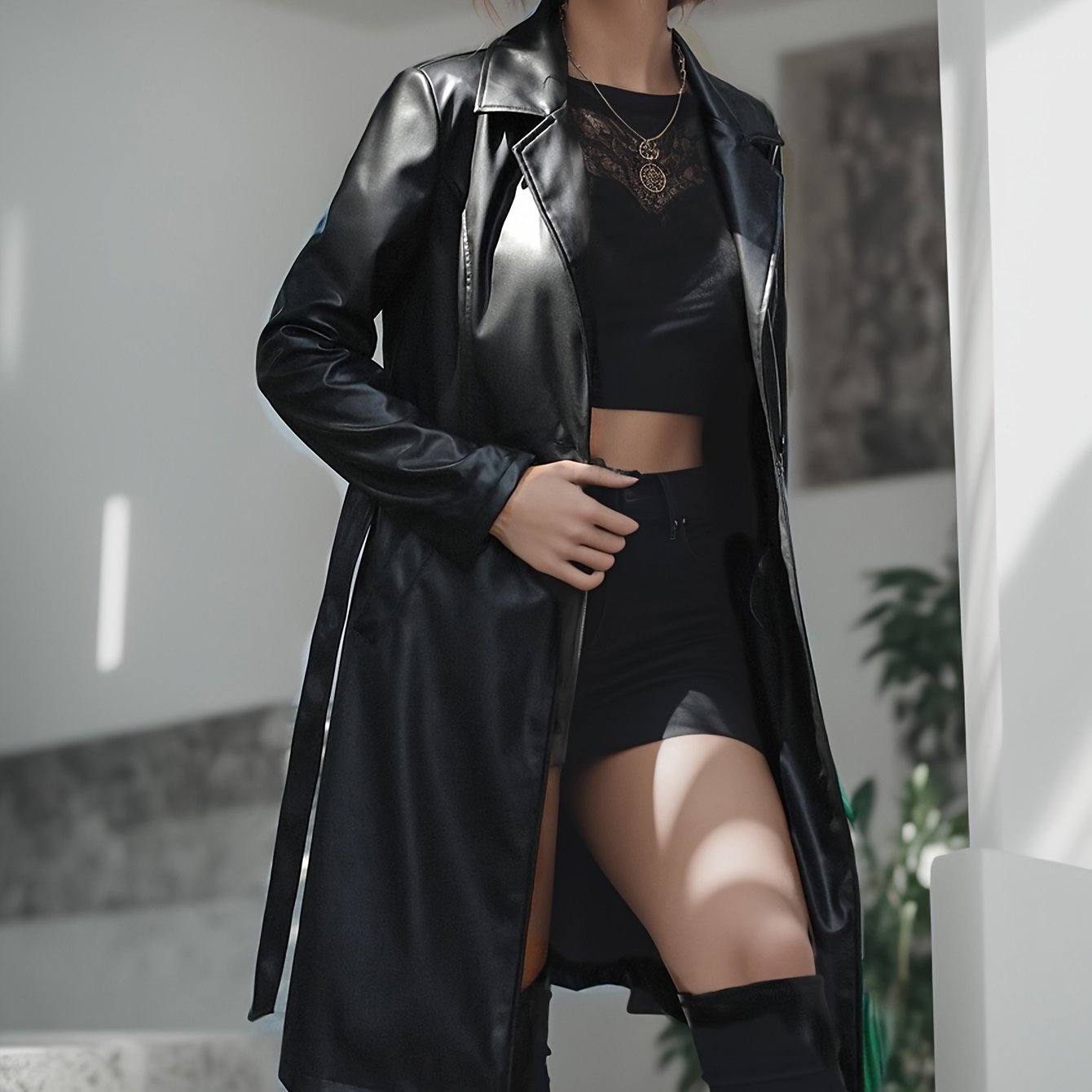 Faux Leather Belted Coat – Plus Size Outerwear - Lunavitae