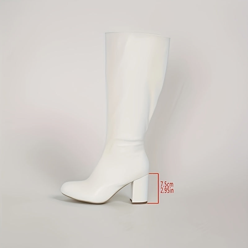 Knee-High Chunky Heel Boots – Women’s Slip-On with Zipper - Lunavitae