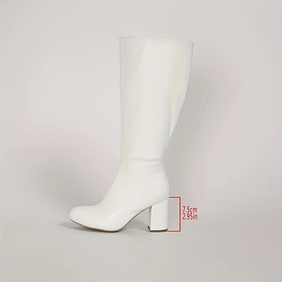 Knee-High Chunky Heel Boots – Women’s Slip-On with Zipper - Lunavitae