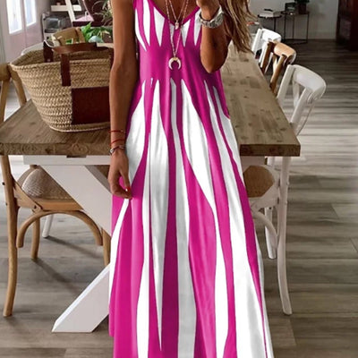 Striped V-Neck Cami Dress – Sleeveless & Chic - Lunavitae